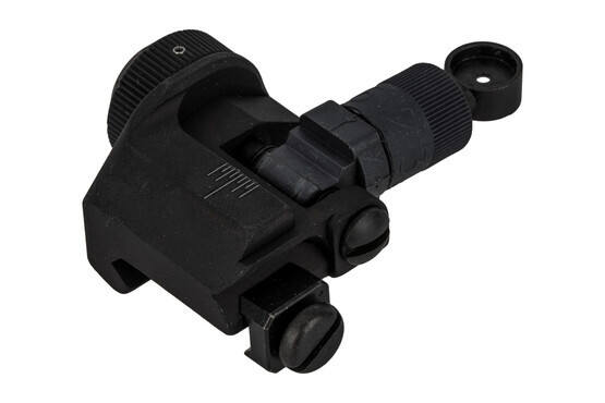 Knights Armament Rear back up iron sight is machined from steel and phosphate coated